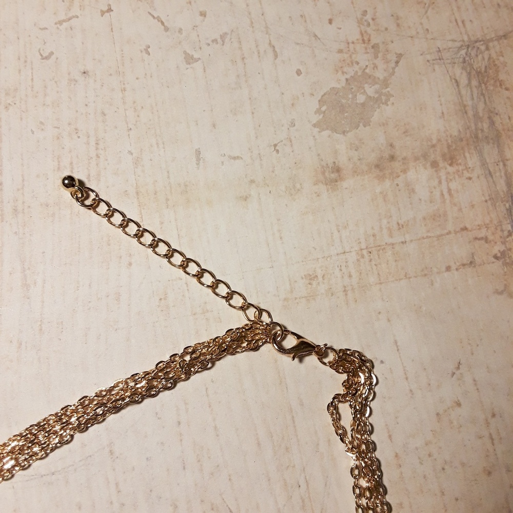 Layered Gold Turquoise Feather Pendant Necklace - Picture 6 of 6